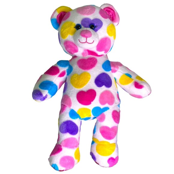 Build A Bear Colorful Hearts Bear W/Sparkle Hearts Valentines Plush 2019 - Picture 5 of 12